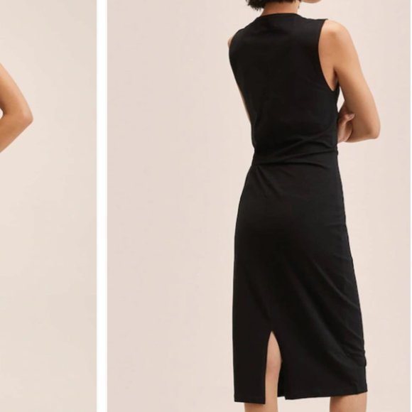 MANGO Black Cotton Solid Midi Sheath Dress With Tie-Up Detail - Picture 2 of 6